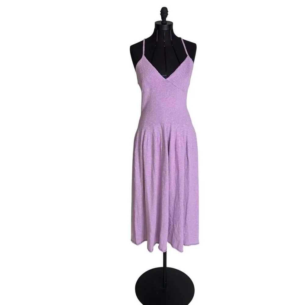 Free People Beach Tula Cotton Linen Blend Sweater Knit Halter Midi Dress Medium.